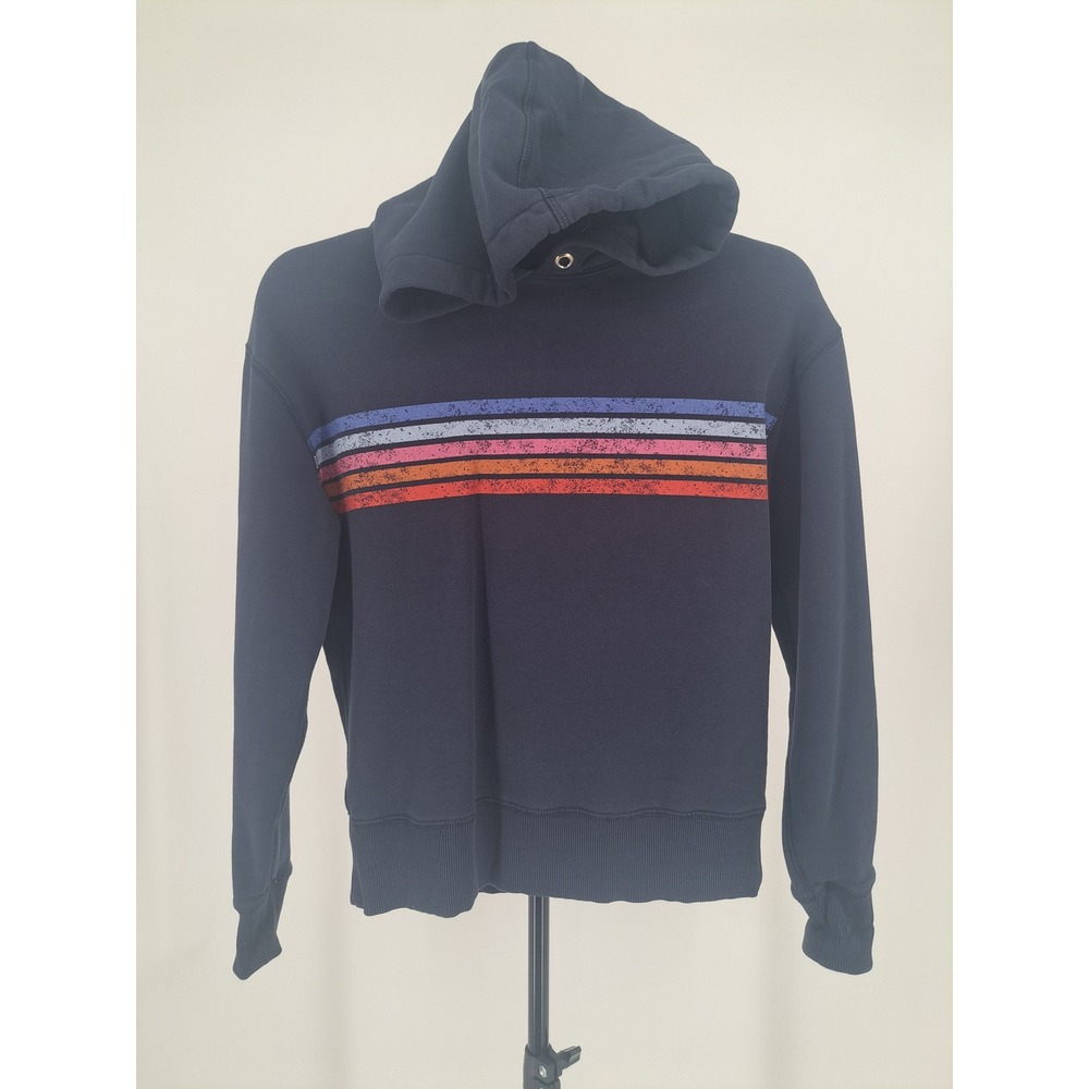 Evereve‎ Womens XS Navy Blue Striped Hoodie Sweatshirt Retro Casual